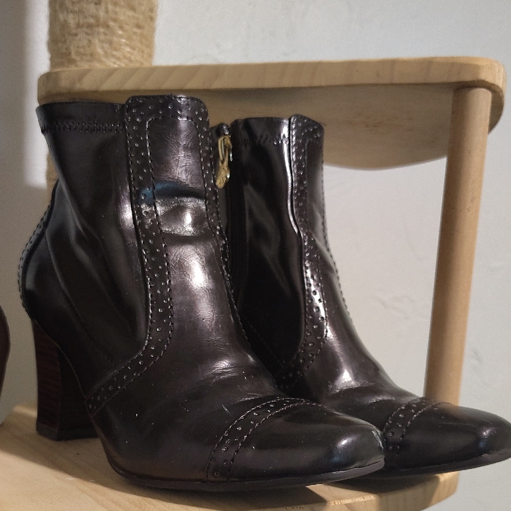 Black Leather Etienne Aigner Ankle Booties